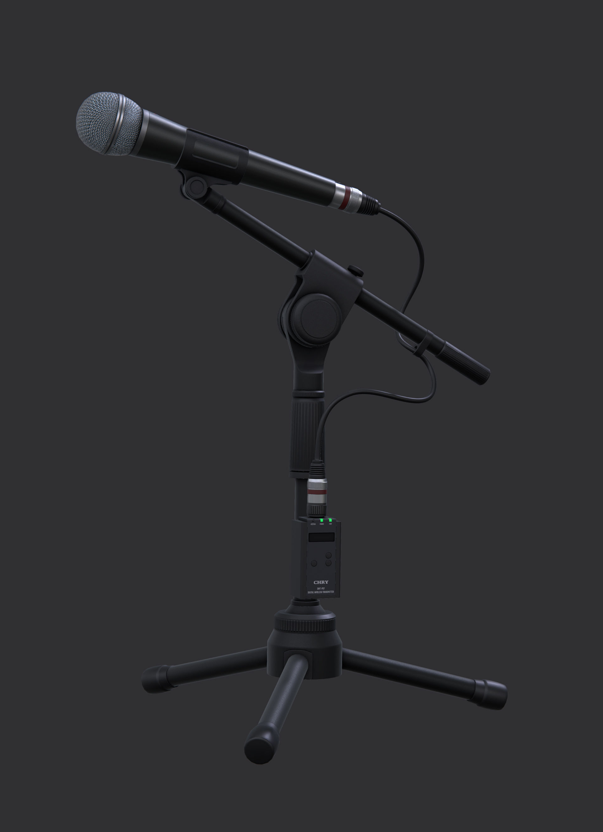 Microphone with Stand Low-poly 3D model_2
