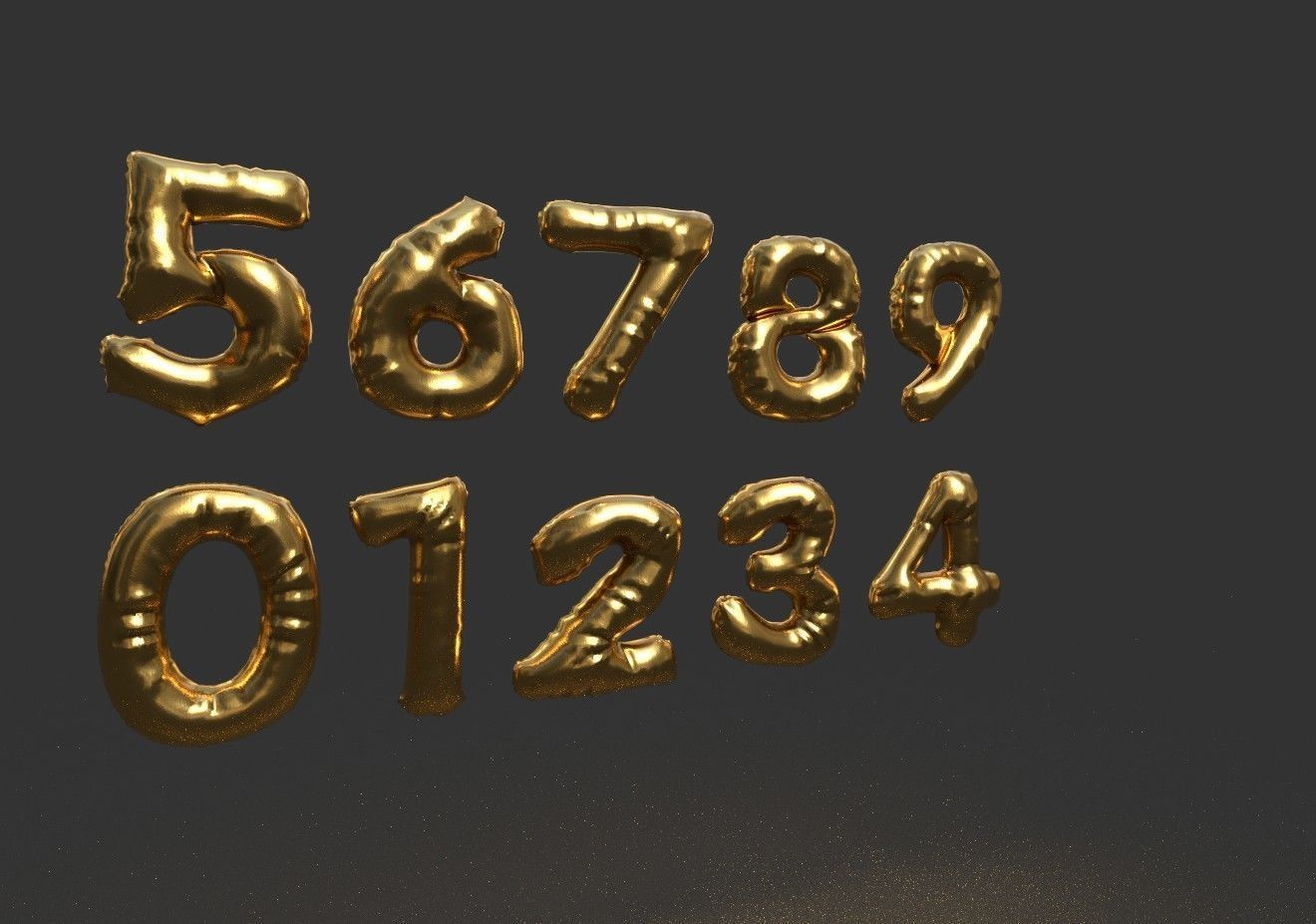 BALLOON NUMBER GOLD Low-poly 3D model_1