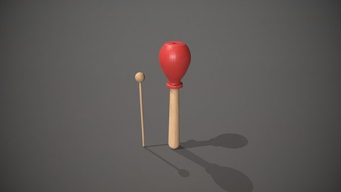 Wooden Tulip Block with Beater - Percussion Instrument Low-poly 3D model