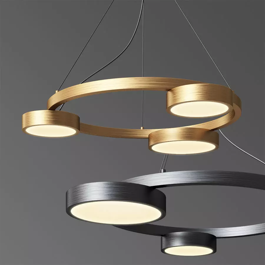 Gold Led Ring Chandelier 3D model_0