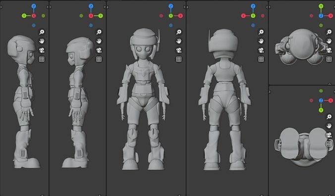 Scifi Android Girl Robot Character Rigged and Customizable Low-poly 3D model