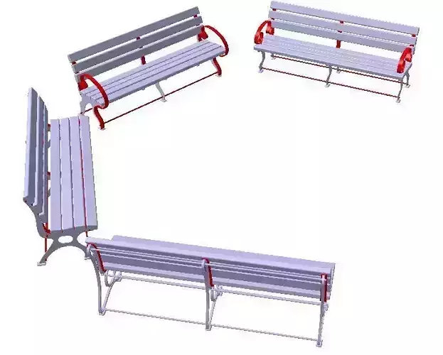 Four beautiful park benches 3D model