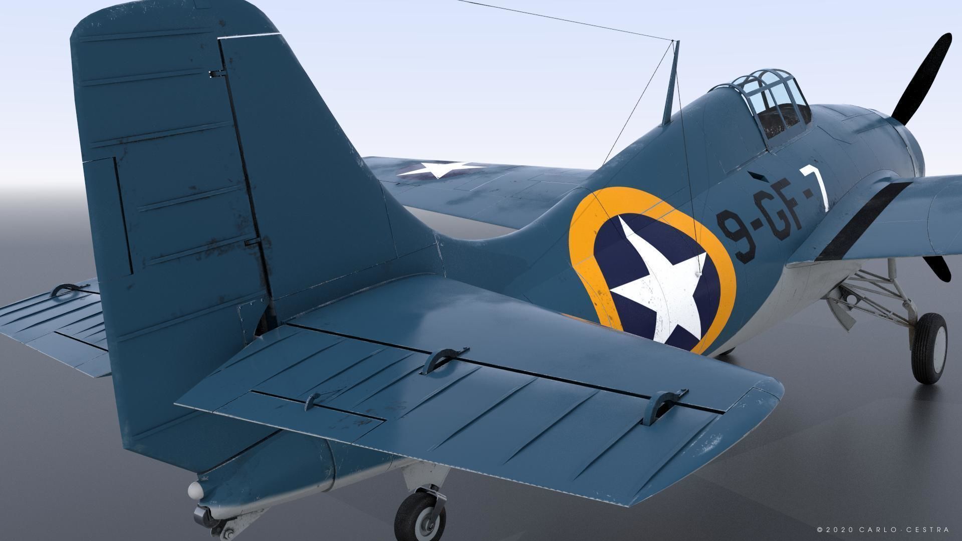 F4F-4 9-GF-7 - Rigged Low-poly 3D model_12