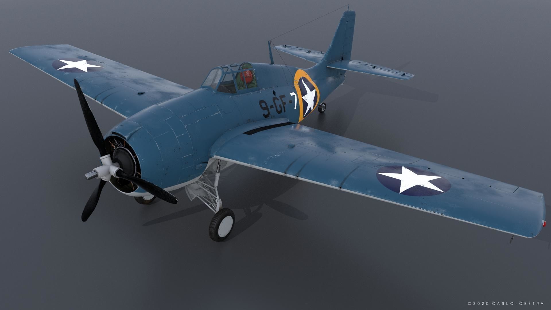 F4F-4 9-GF-7 - Rigged Low-poly 3D model_5