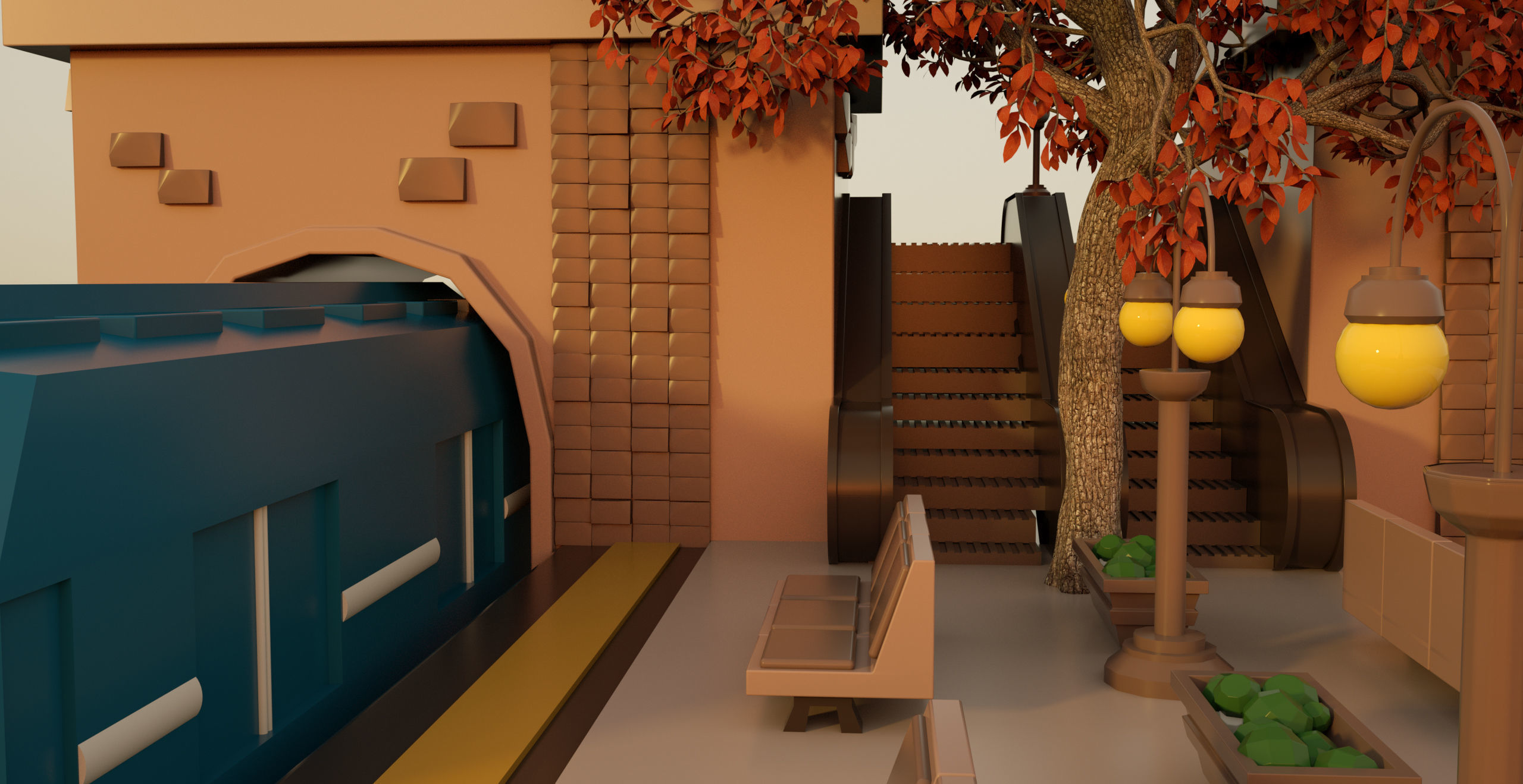 Subway Station Cartoon low-poly 3d model Game 3D model_5