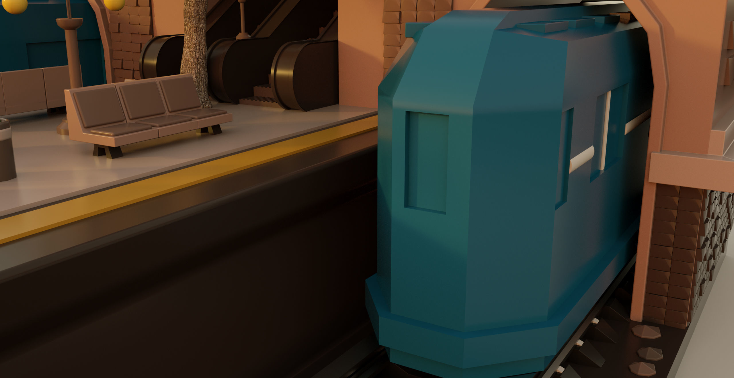 Subway Station Cartoon low-poly 3d model Game 3D model_2