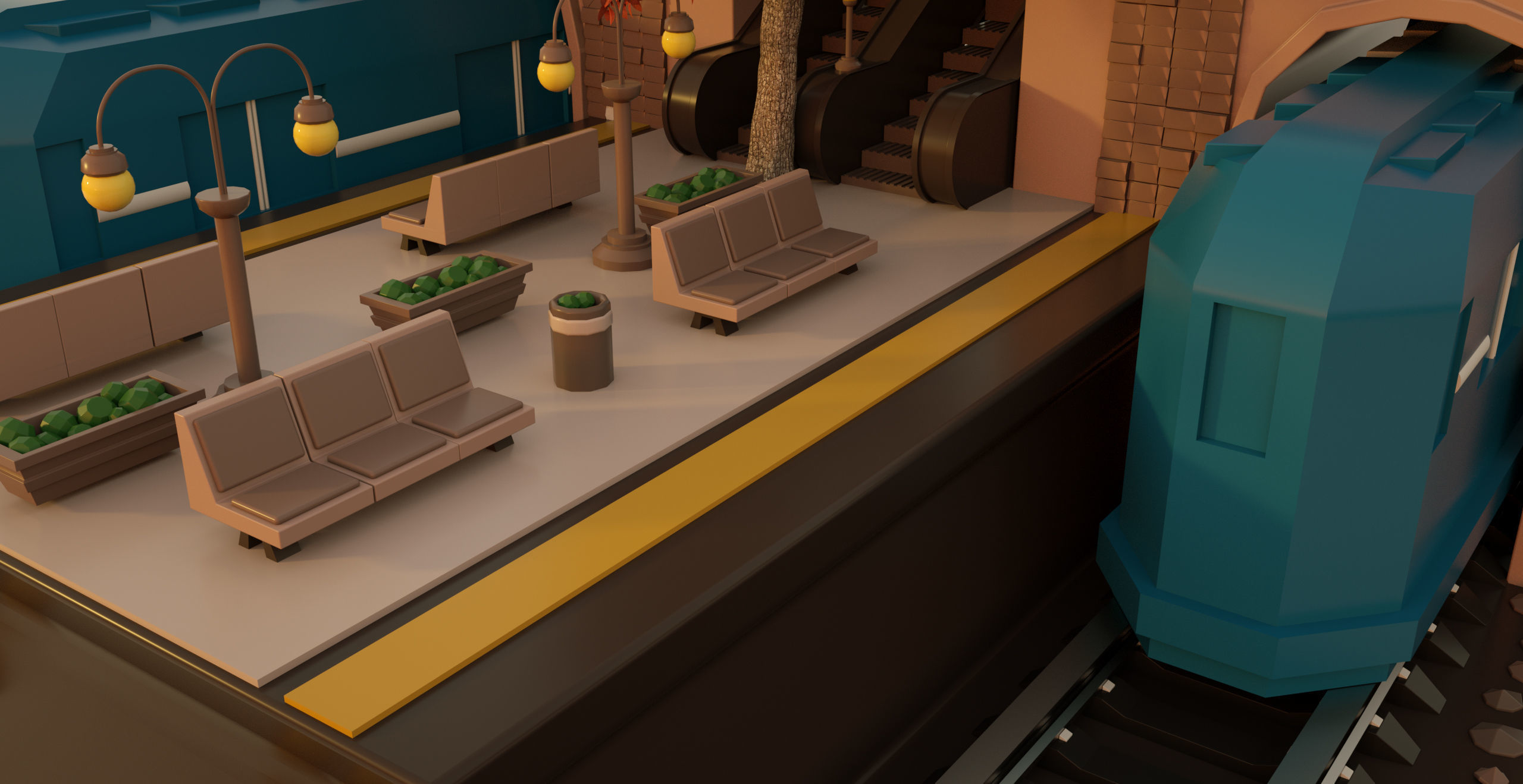 Subway Station Cartoon low-poly 3d model Game 3D model_3