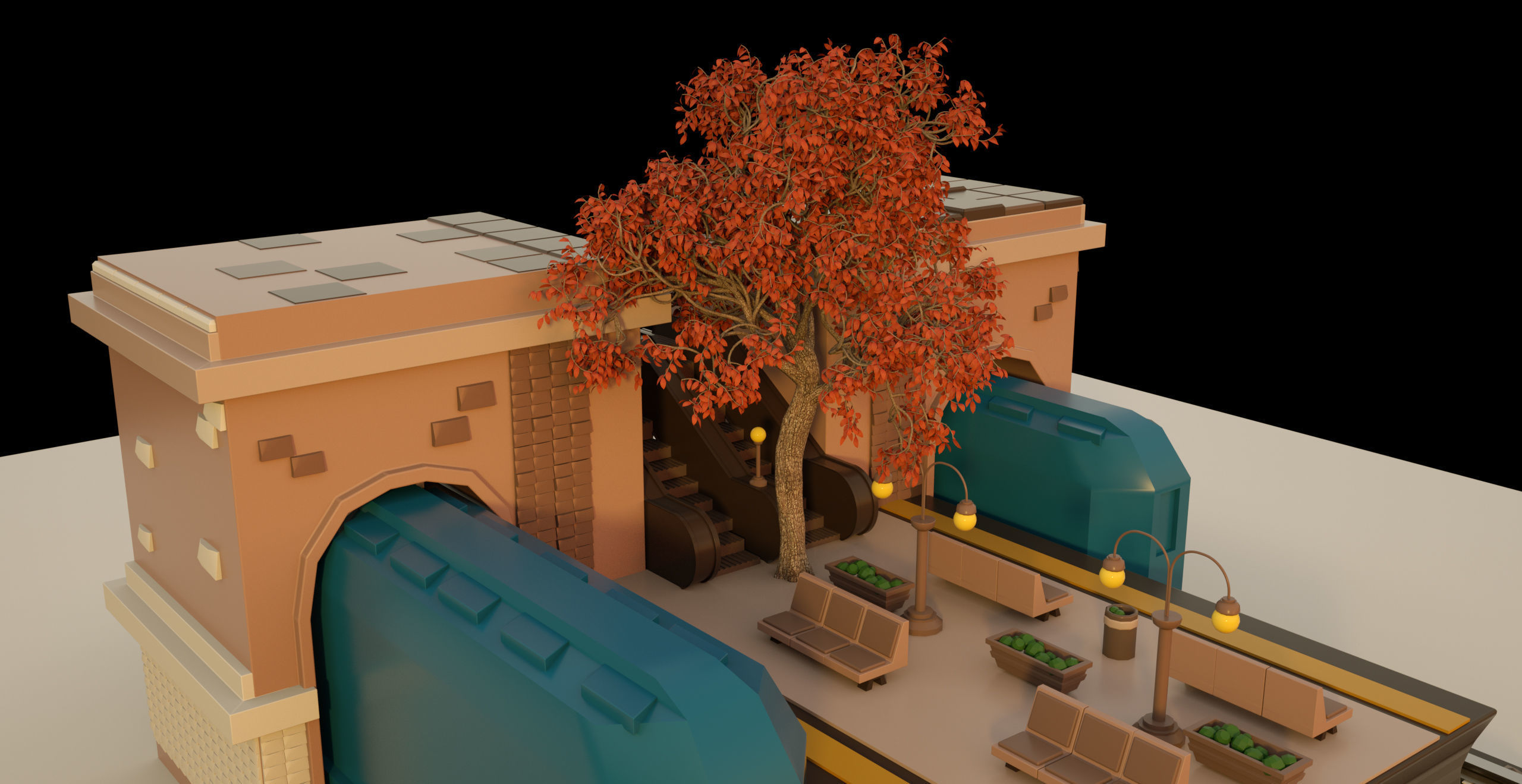 Subway Station Cartoon low-poly 3d model Game 3D model_1