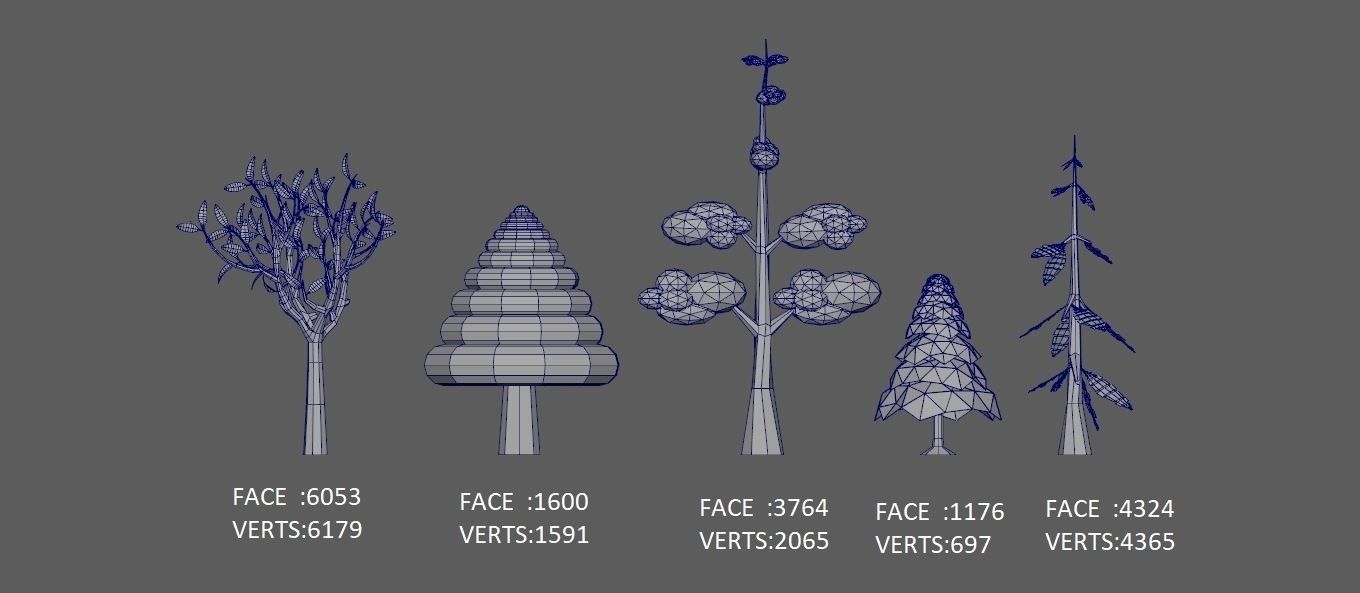Trees Pack 06 Low-poly 3D model_10
