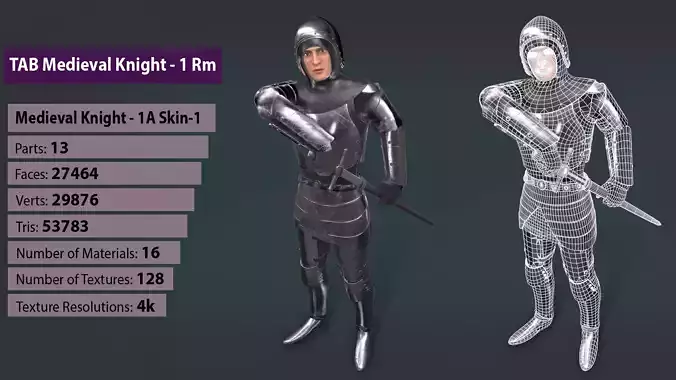 TAB Medieval Knight - 1Rm A - Skin1 Low-poly 3D model