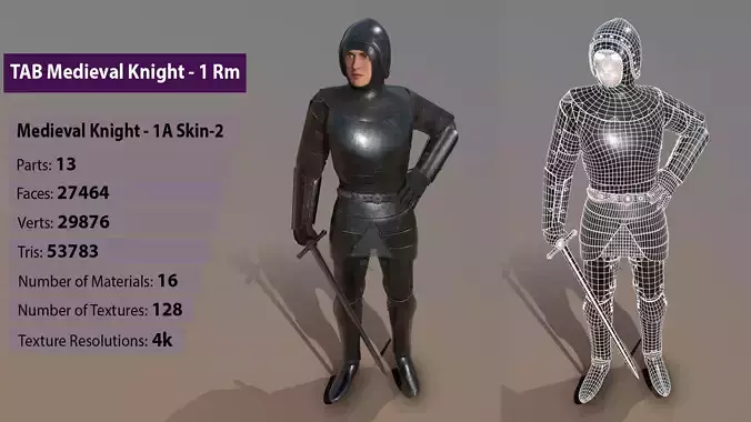 TAB Medieval Knight - 1Rm A - Skin2 Low-poly 3D model