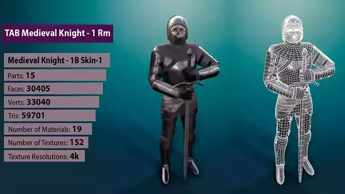 TAB Medieval Knight - 1Rm B - Skin1 Low-poly 3D model