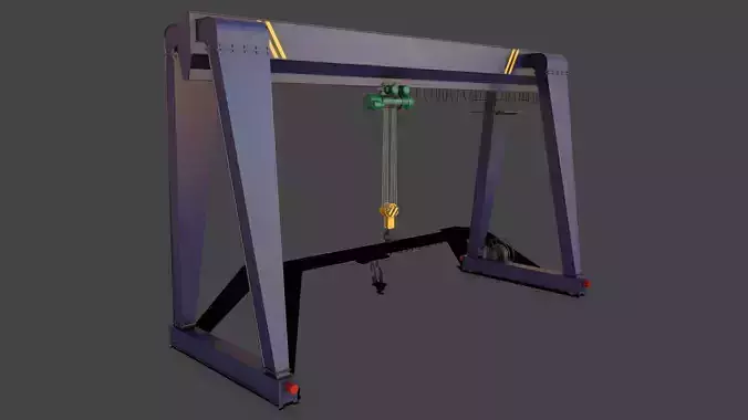 PBR Single Girder Gantry Crane V2 - Blue Dark Low-poly 3D model