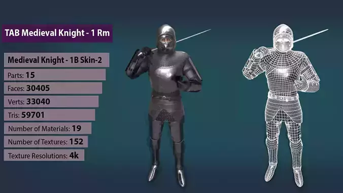 TAB Medieval Knight - 1Rm B - Skin2 Low-poly 3D model