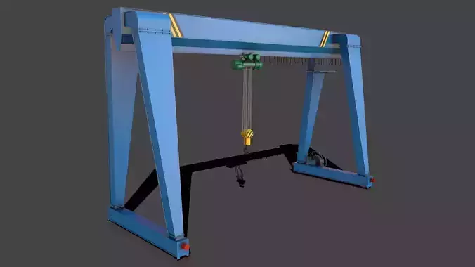 PBR Single Girder Gantry Crane V2 - Blue Light Low-poly 3D model