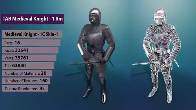 TAB Medieval Knight - 1Rm C - Skin1 Low-poly 3D model