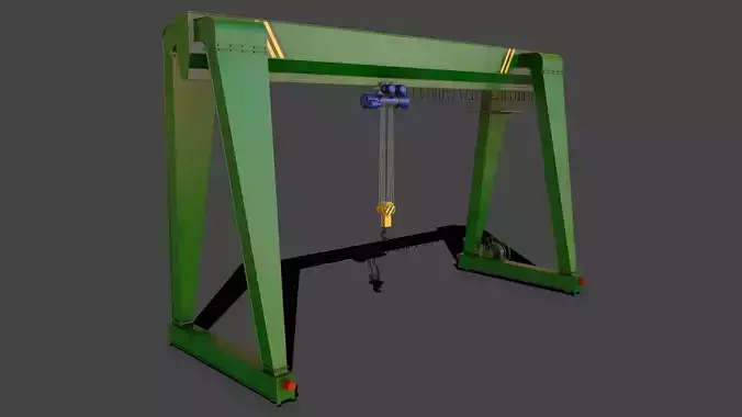PBR Single Girder Gantry Crane V2 - Green Low-poly 3D model