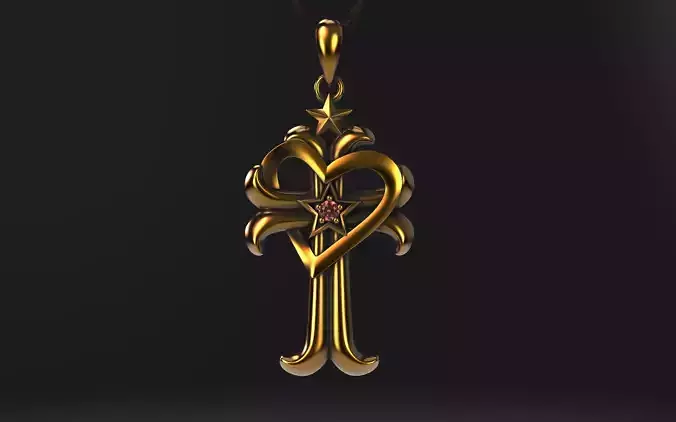 Cross w Heart and Star