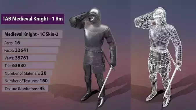 TAB Medieval Knight - 1Rm C - Skin2 Low-poly 3D model