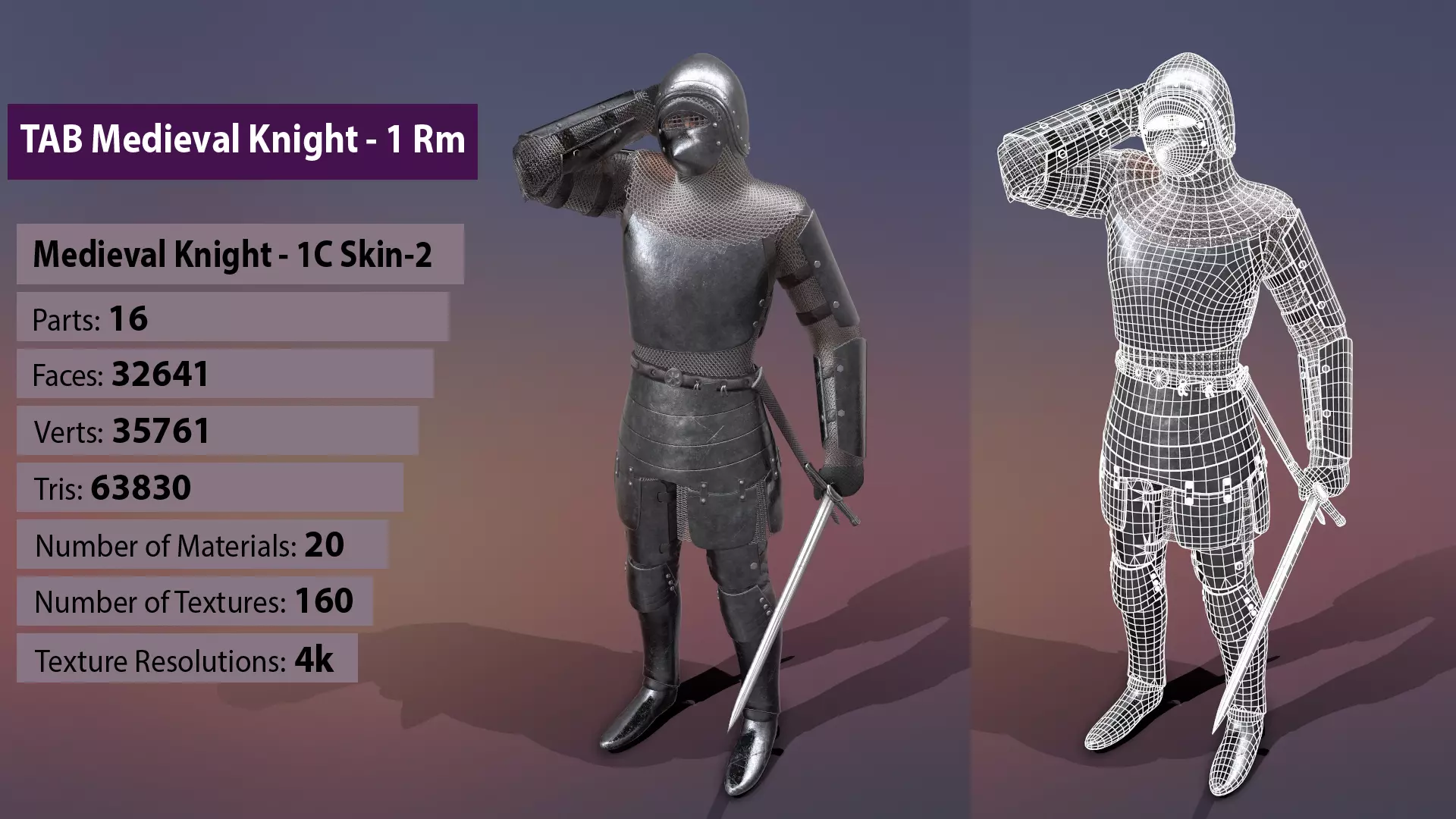 TAB Medieval Knight - 1Rm C - Skin2 Low-poly 3D model