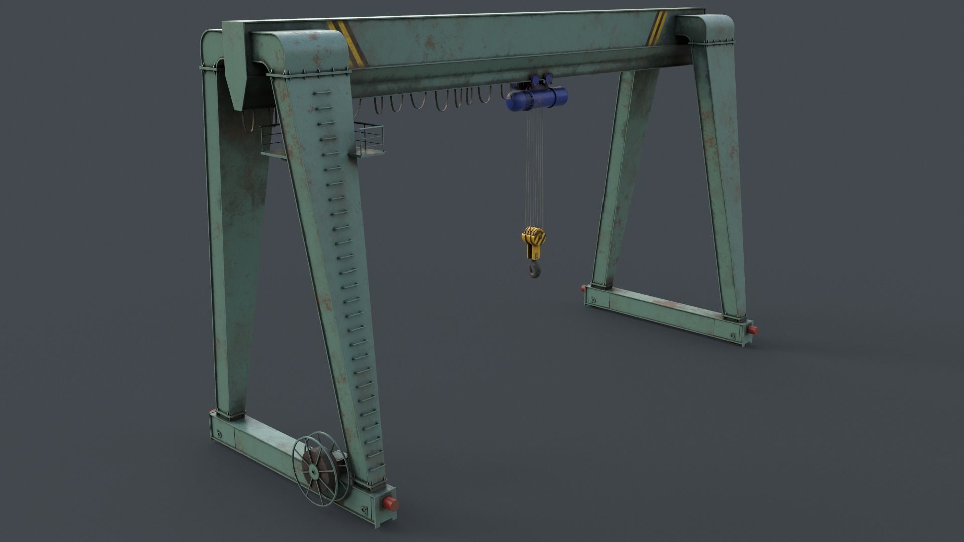 PBR Single Girder Gantry Crane V2 - Green Light Low-poly 3D model_6