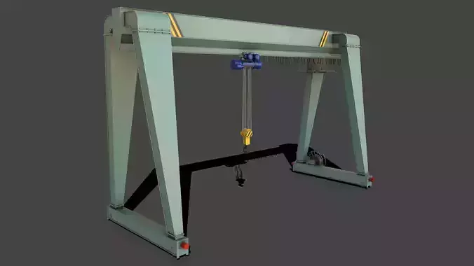 PBR Single Girder Gantry Crane V2 - Green Light Low-poly 3D model
