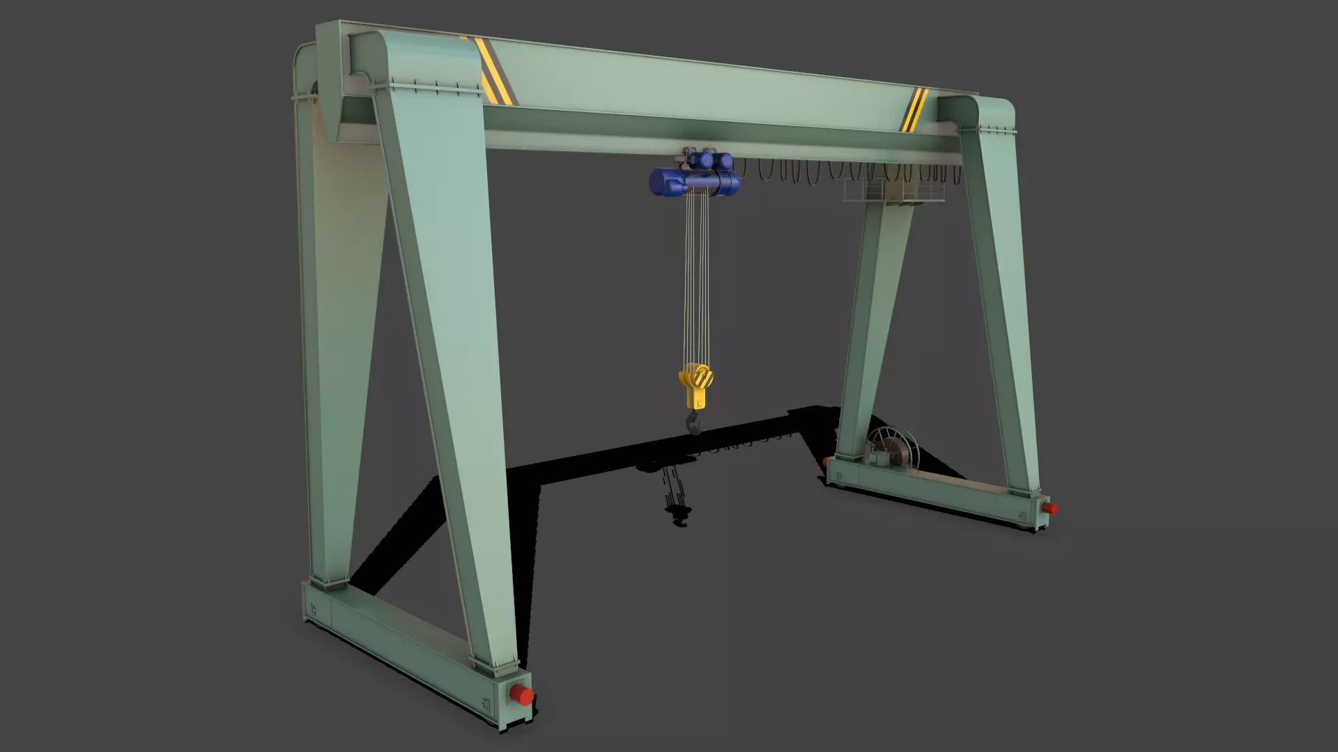 PBR Single Girder Gantry Crane V2 - Green Light Low-poly 3D model_0