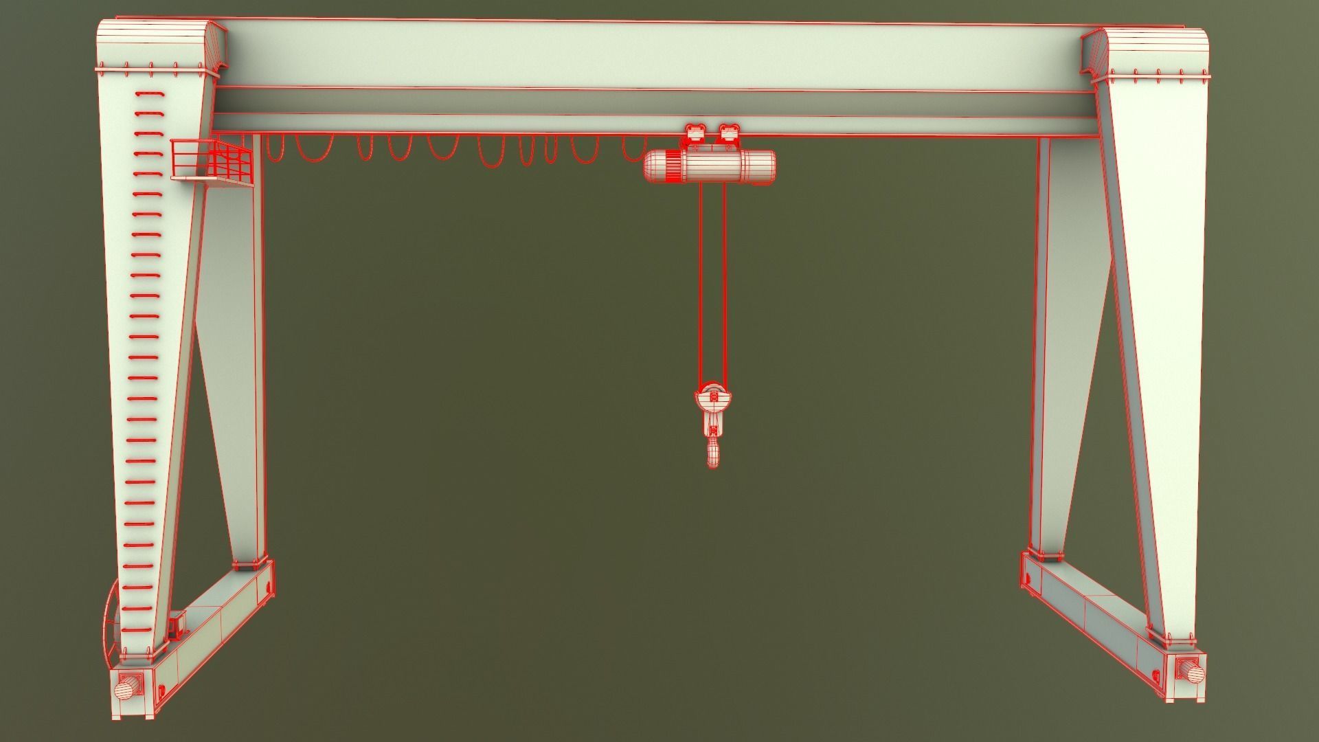 PBR Single Girder Gantry Crane V2 - Green Light Low-poly 3D model_18