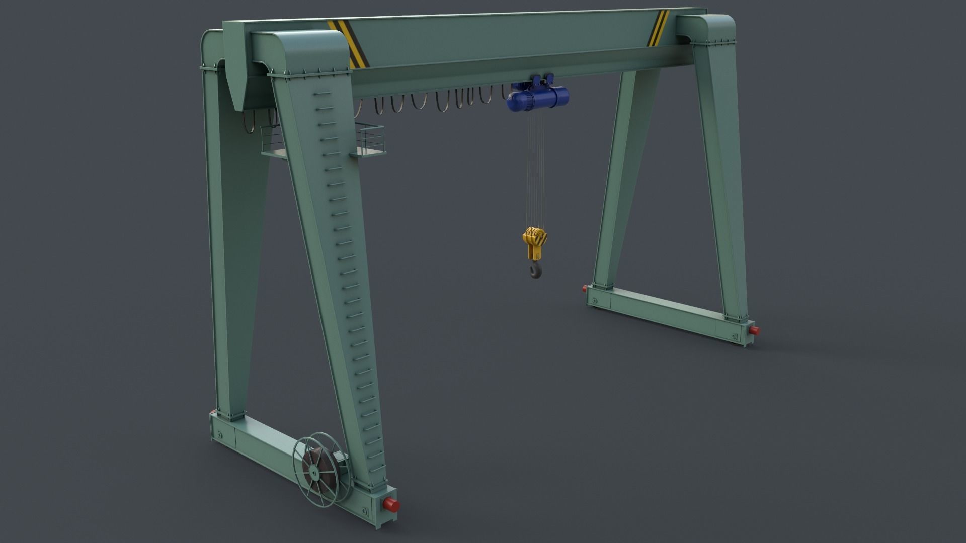 PBR Single Girder Gantry Crane V2 - Green Light Low-poly 3D model_4