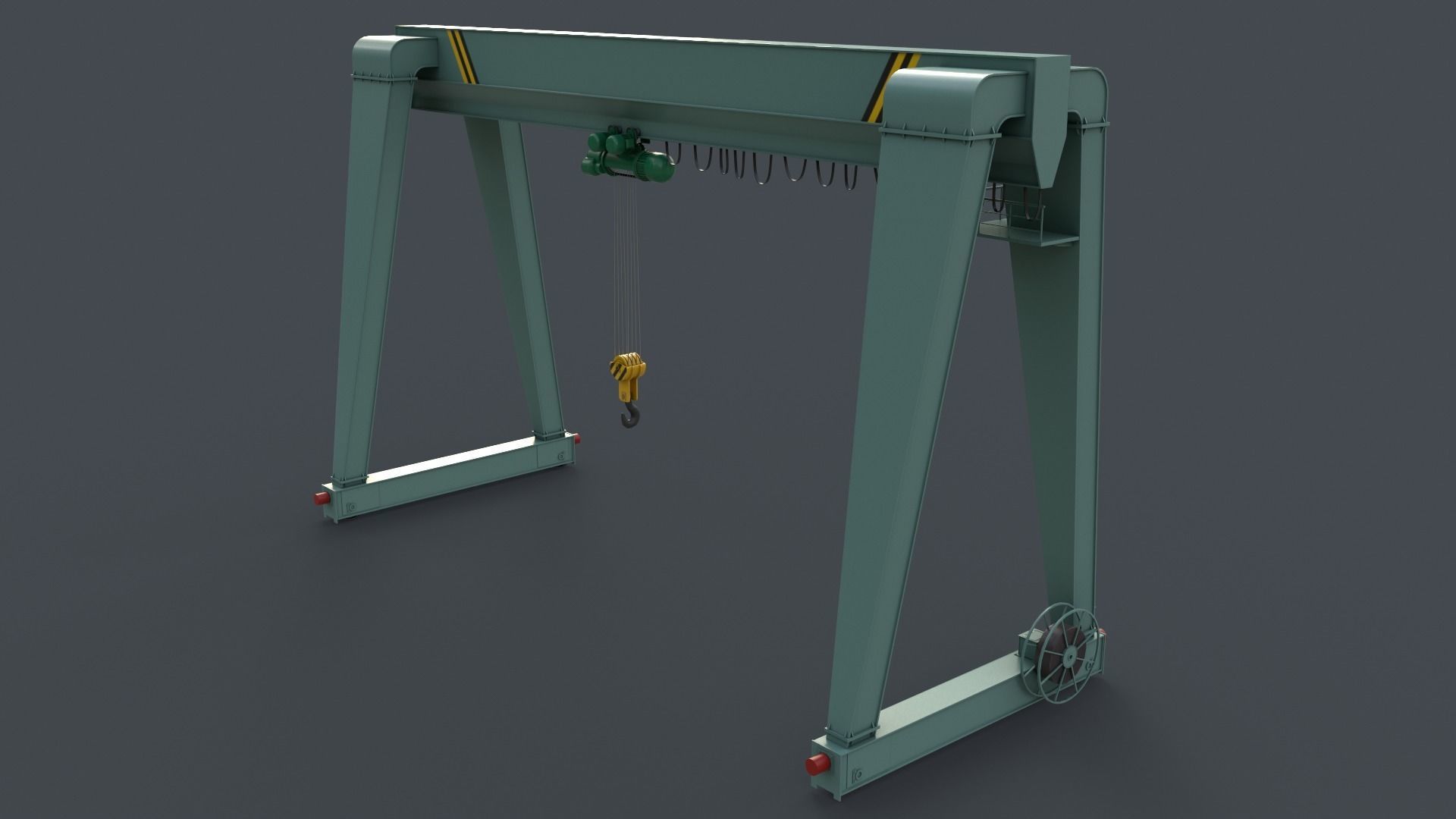 PBR Single Girder Gantry Crane V2 - Green Light Low-poly 3D model_13