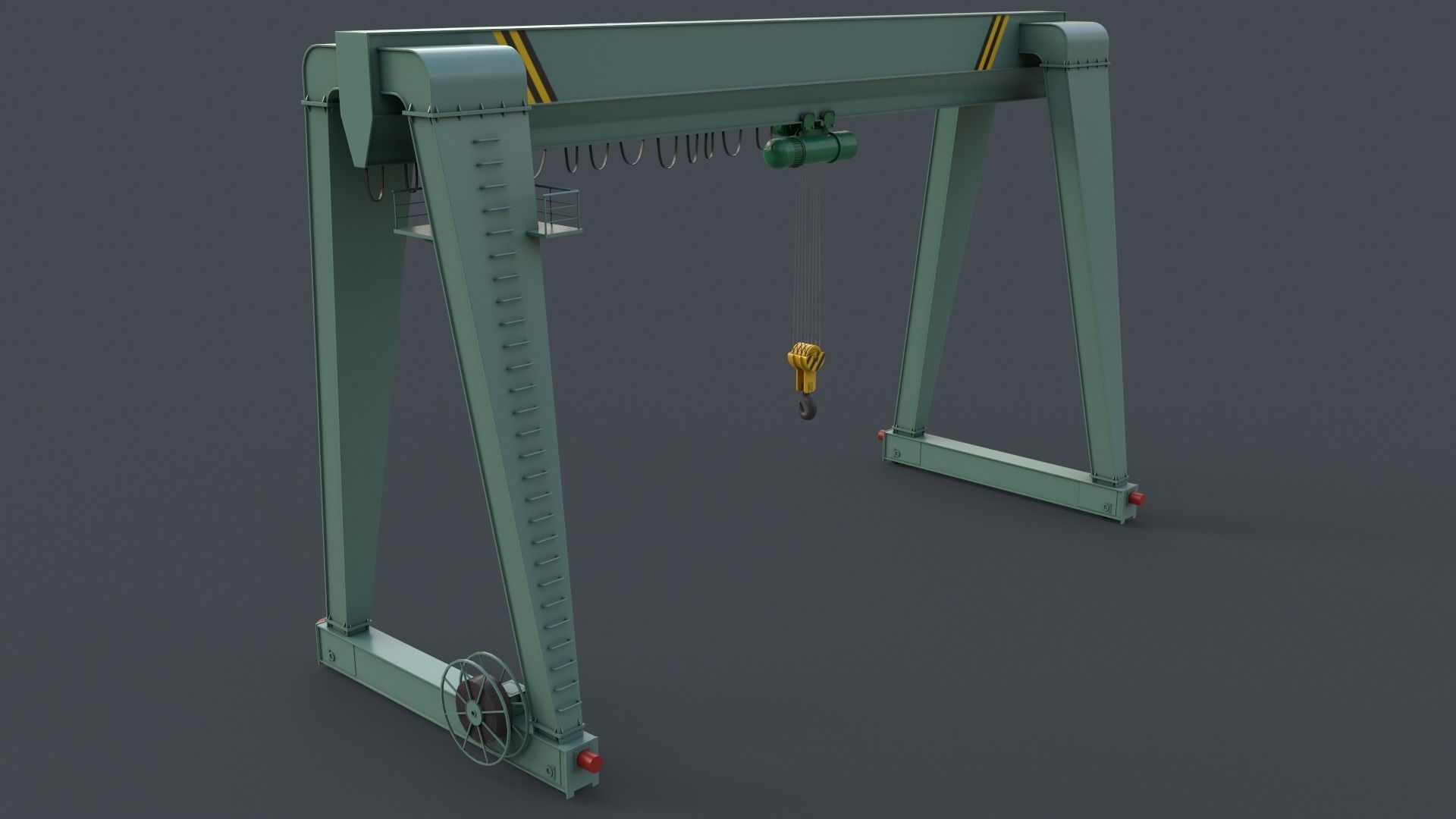 PBR Single Girder Gantry Crane V2 - Green Light Low-poly 3D model_3