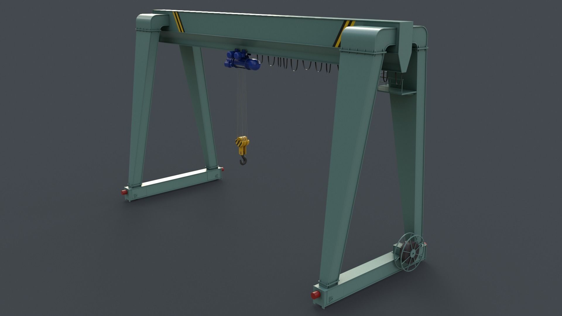 PBR Single Girder Gantry Crane V2 - Green Light Low-poly 3D model_14