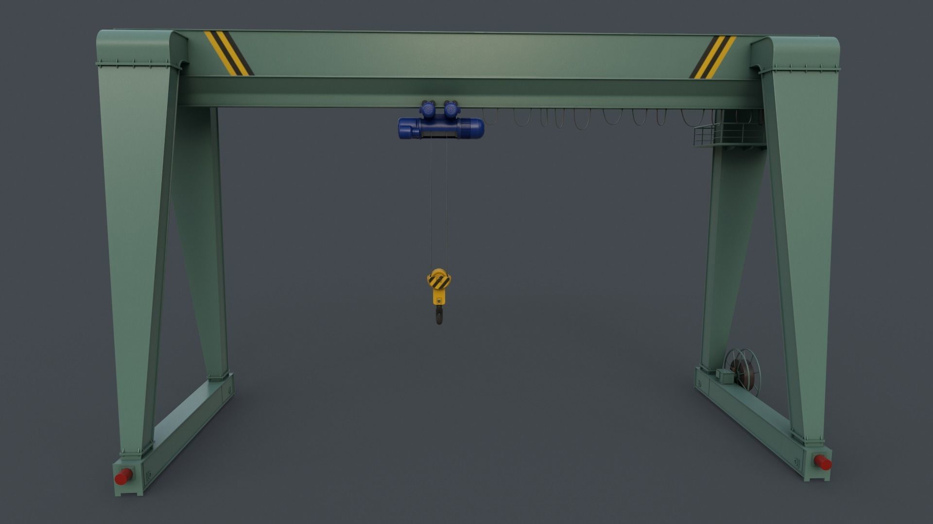 PBR Single Girder Gantry Crane V2 - Green Light Low-poly 3D model_2