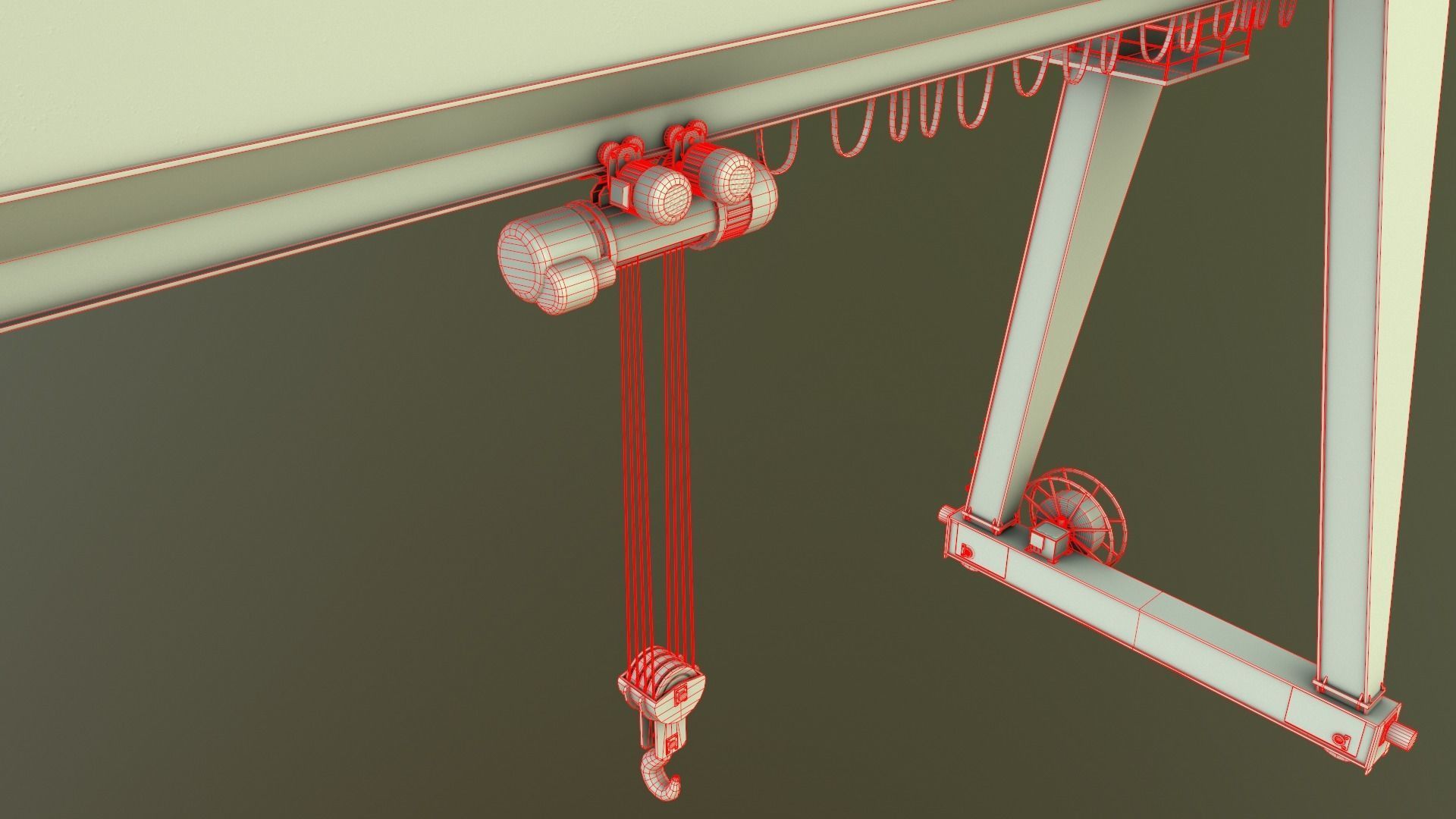 PBR Single Girder Gantry Crane V2 - Green Light Low-poly 3D model_19