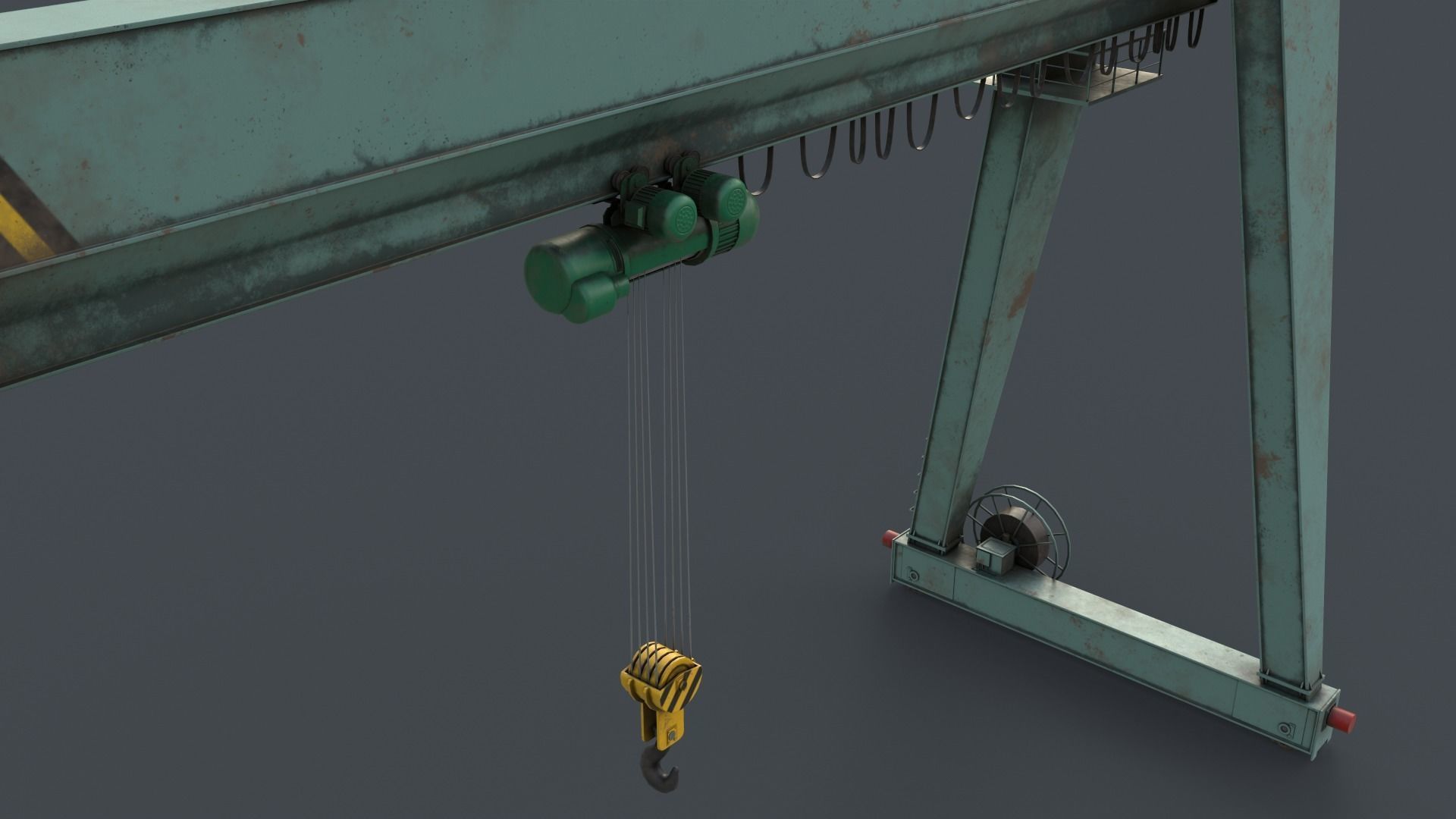 PBR Single Girder Gantry Crane V2 - Green Light Low-poly 3D model_9