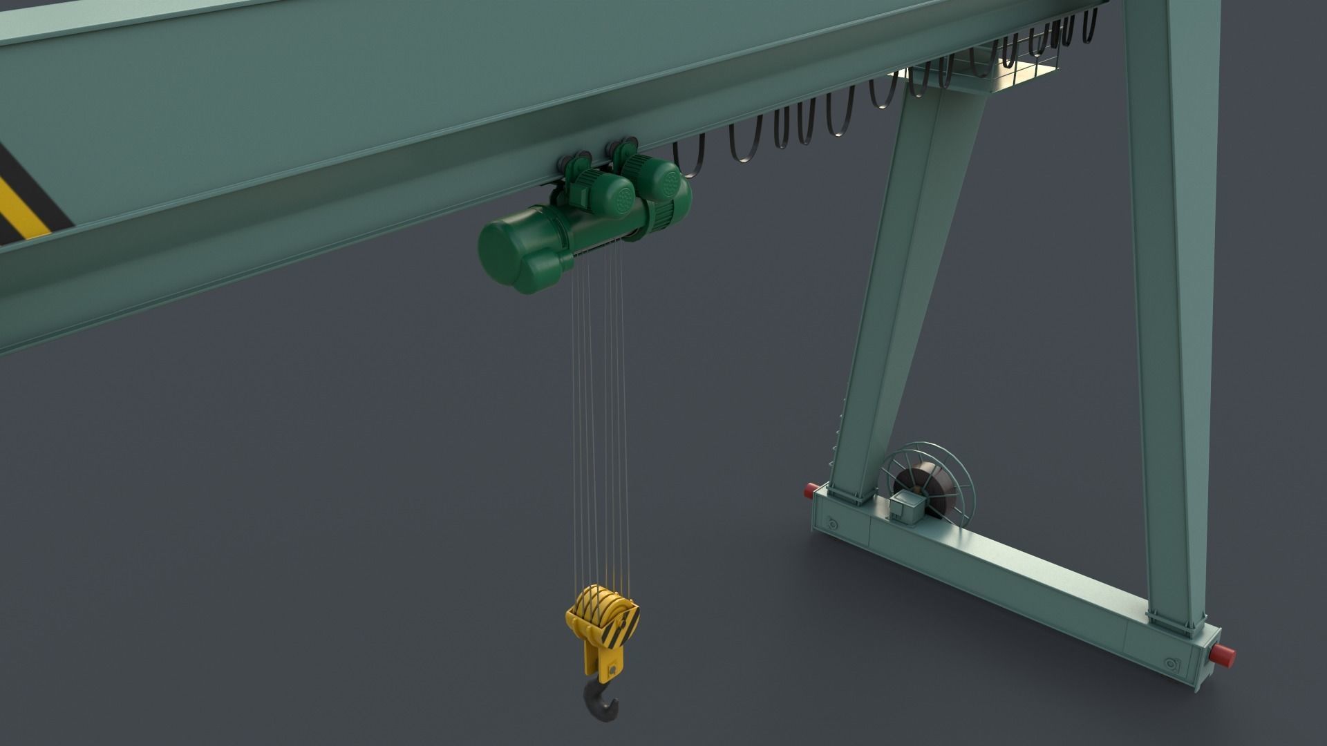 PBR Single Girder Gantry Crane V2 - Green Light Low-poly 3D model_7