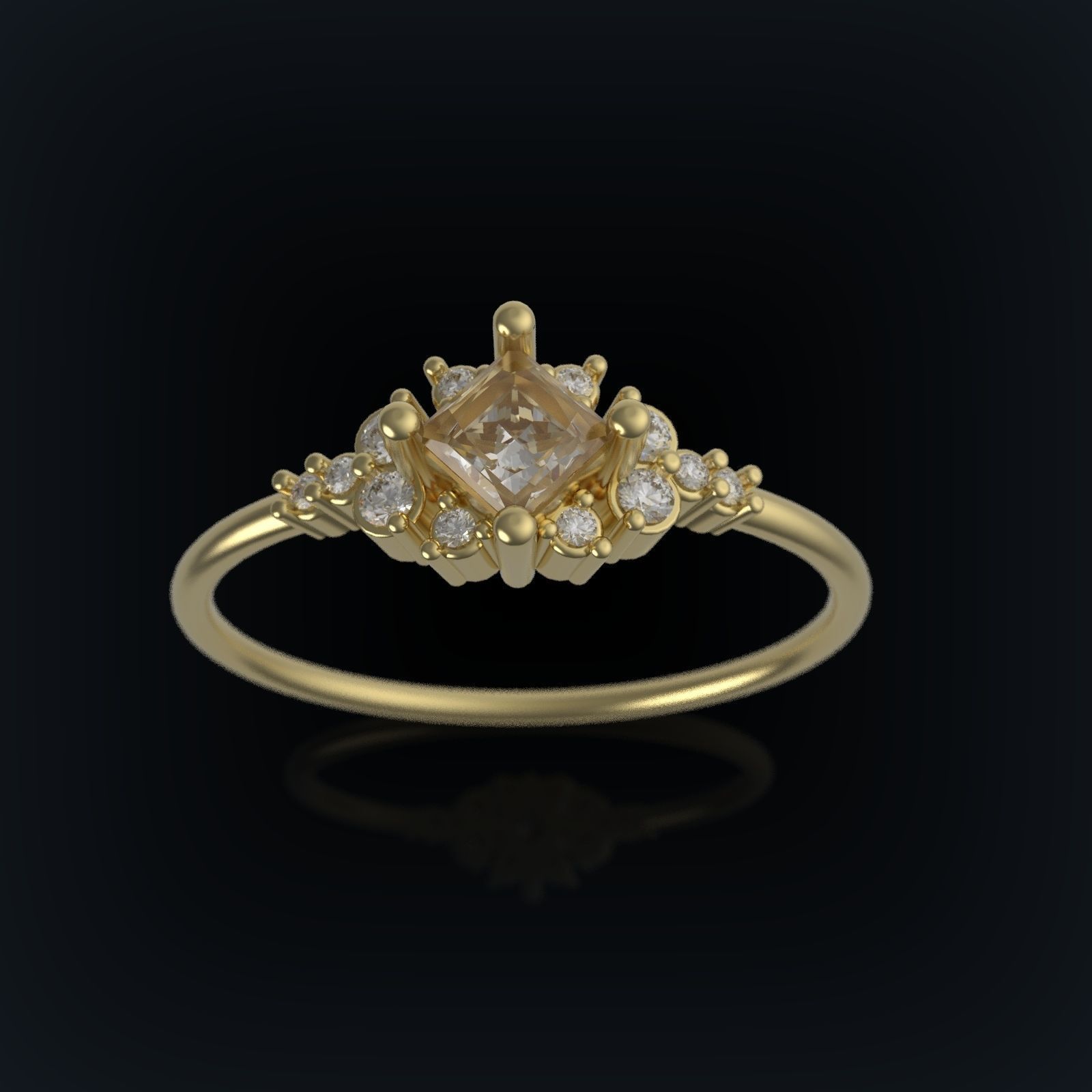 Engagement ring Princess 3D print for human 3D print model_5