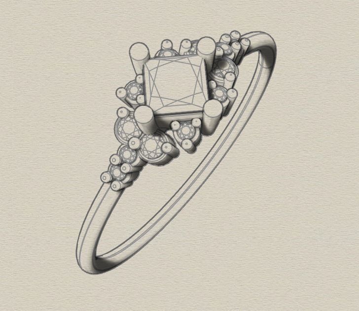 Engagement ring Princess 3D print for human 3D print model_4