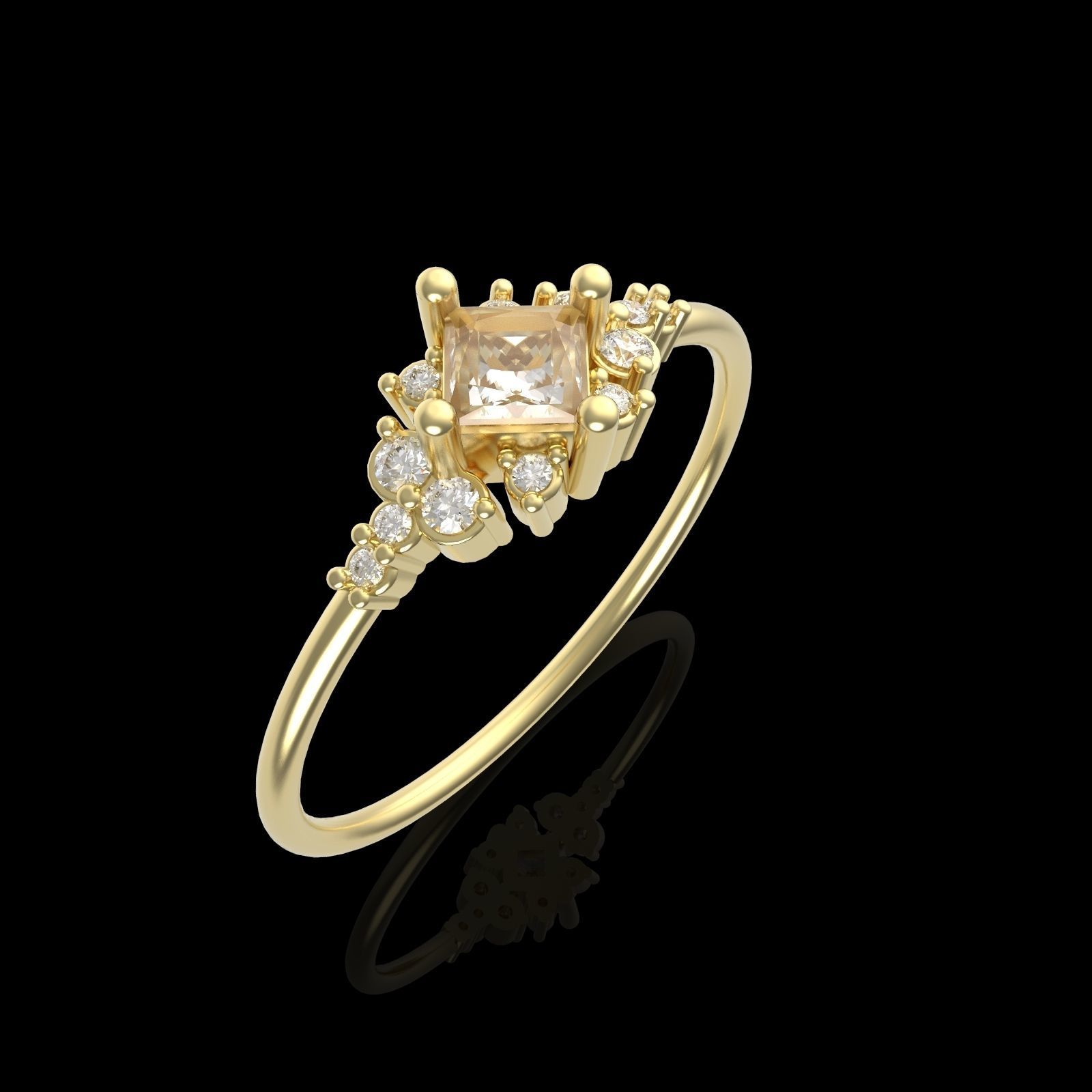 Engagement ring Princess 3D print for human 3D print model_1