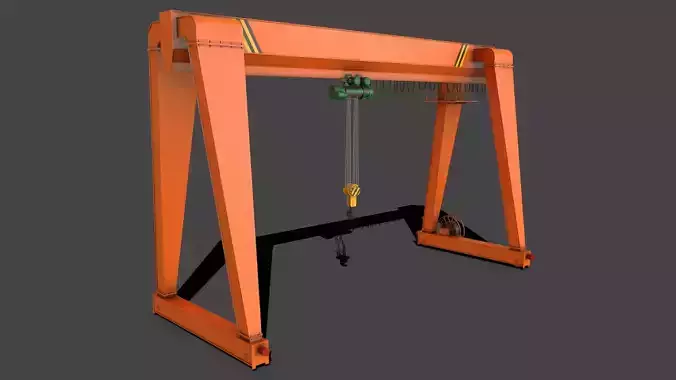 PBR Single Girder Gantry Crane V2 - Orange Low-poly 3D model