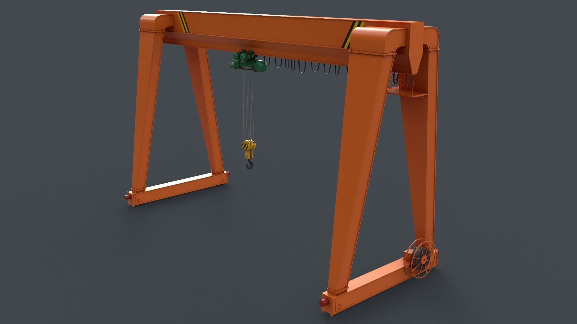 PBR Single Girder Gantry Crane V2 - Orange Low-poly 3D model_13