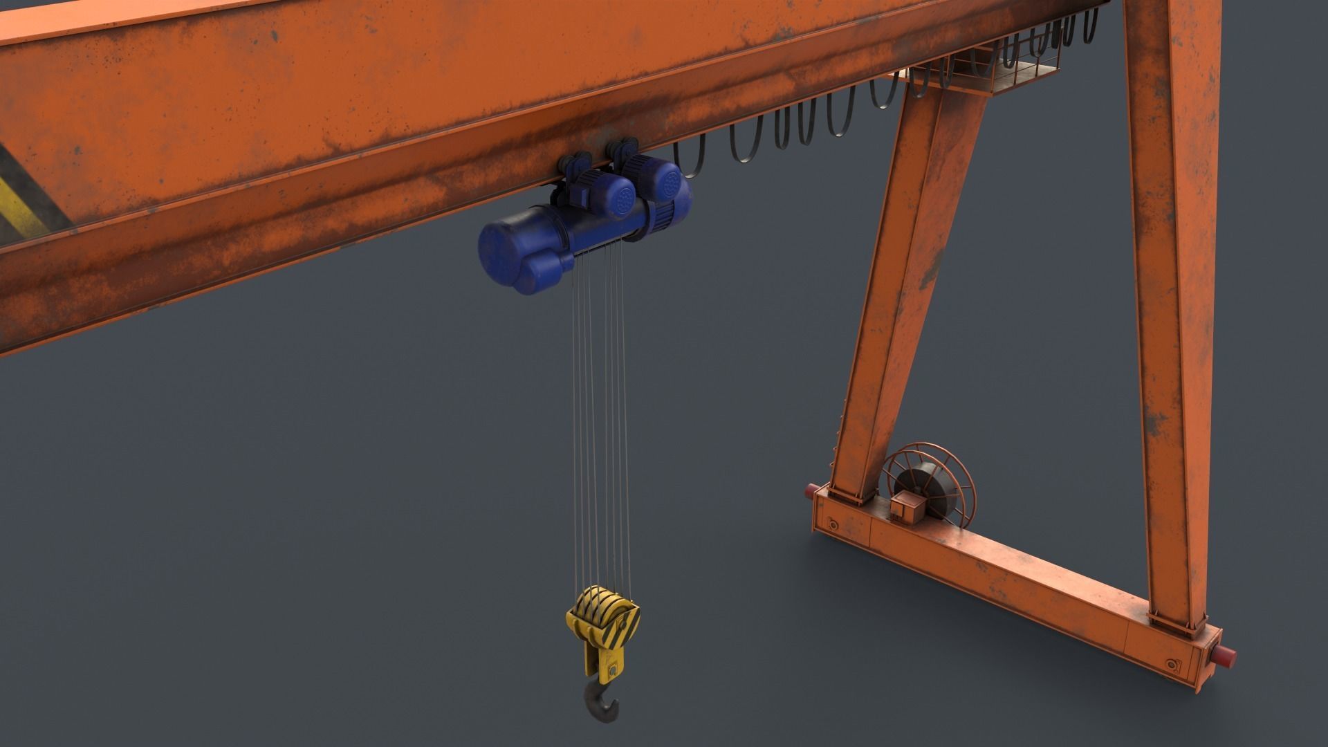 PBR Single Girder Gantry Crane V2 - Orange Low-poly 3D model_10