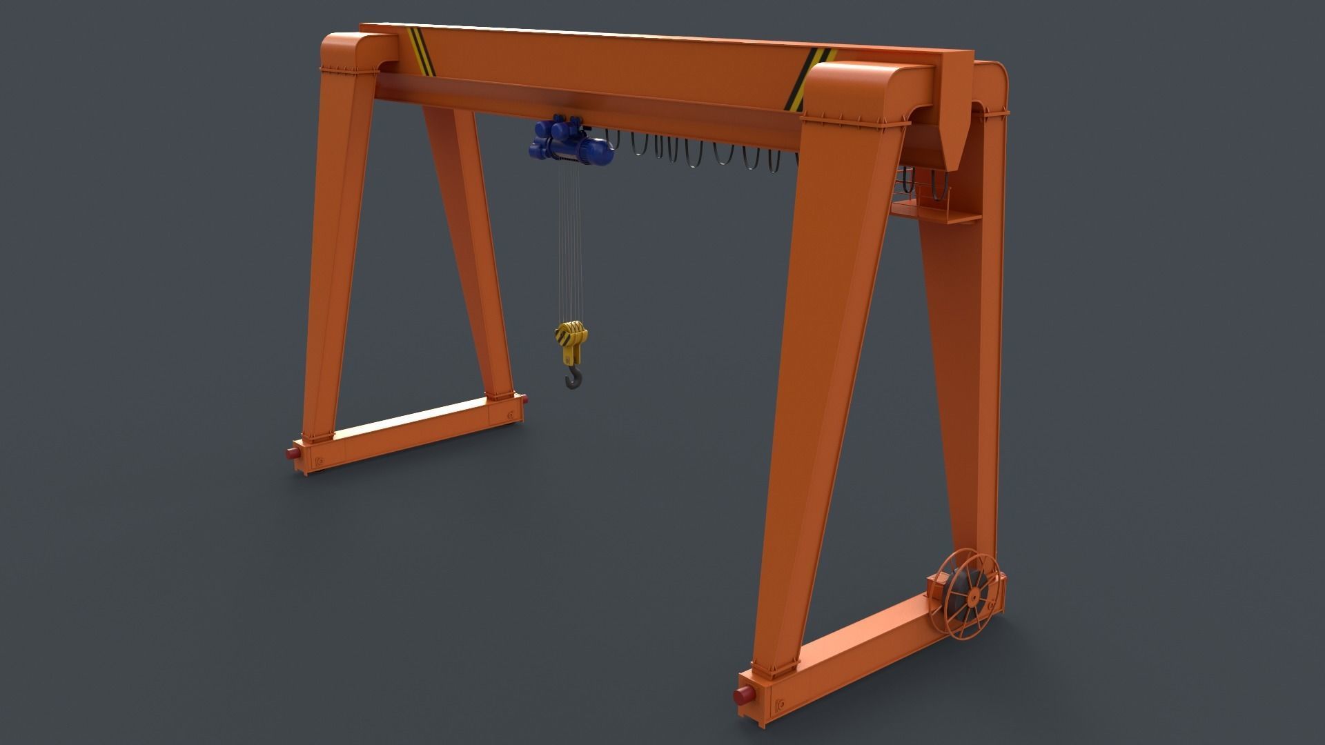 PBR Single Girder Gantry Crane V2 - Orange Low-poly 3D model_14