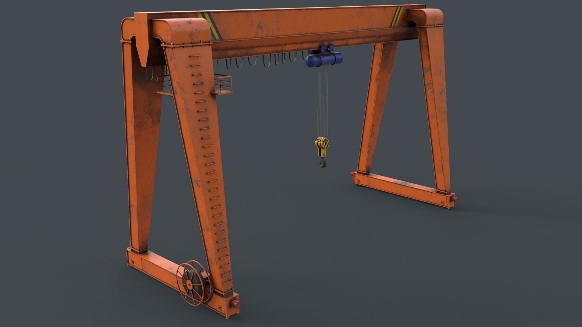 PBR Single Girder Gantry Crane V2 - Orange Low-poly 3D model_6