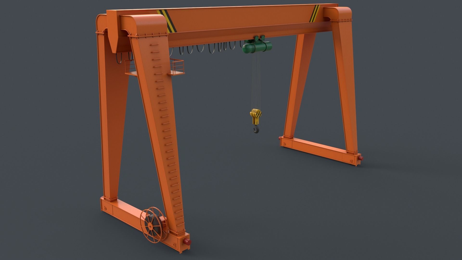 PBR Single Girder Gantry Crane V2 - Orange Low-poly 3D model_3