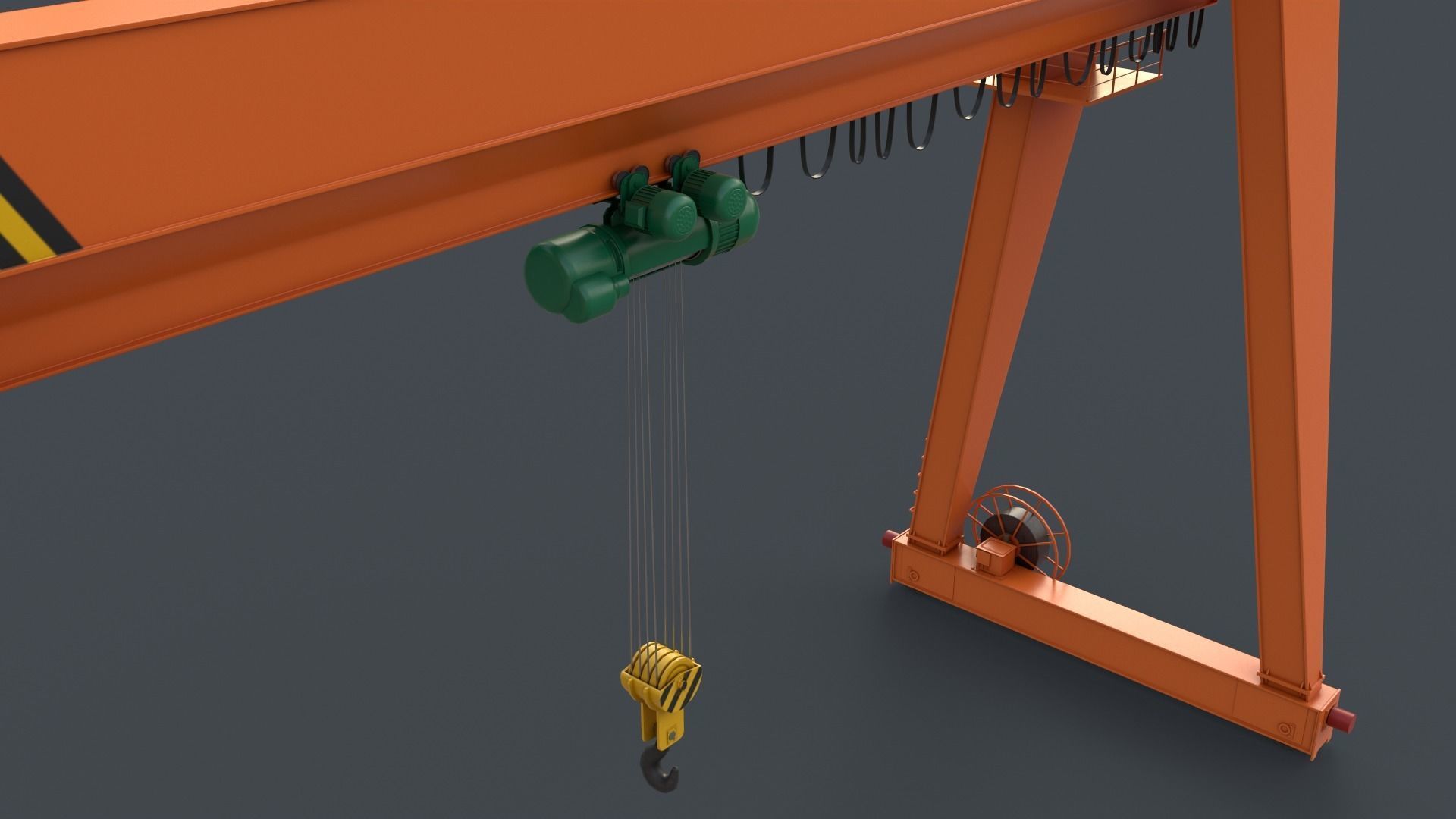 PBR Single Girder Gantry Crane V2 - Orange Low-poly 3D model_7