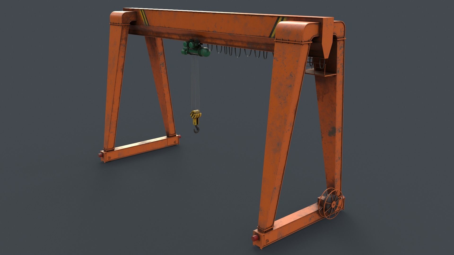 PBR Single Girder Gantry Crane V2 - Orange Low-poly 3D model_15