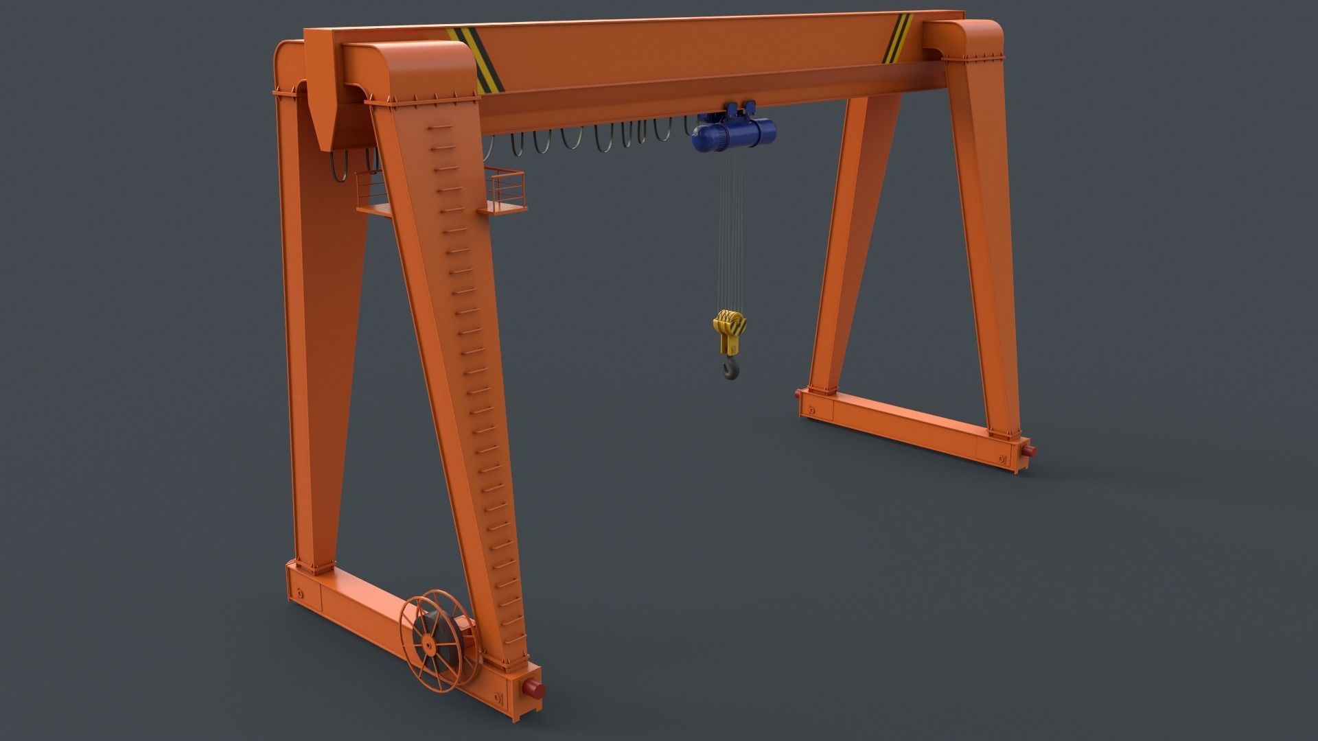 PBR Single Girder Gantry Crane V2 - Orange Low-poly 3D model_4