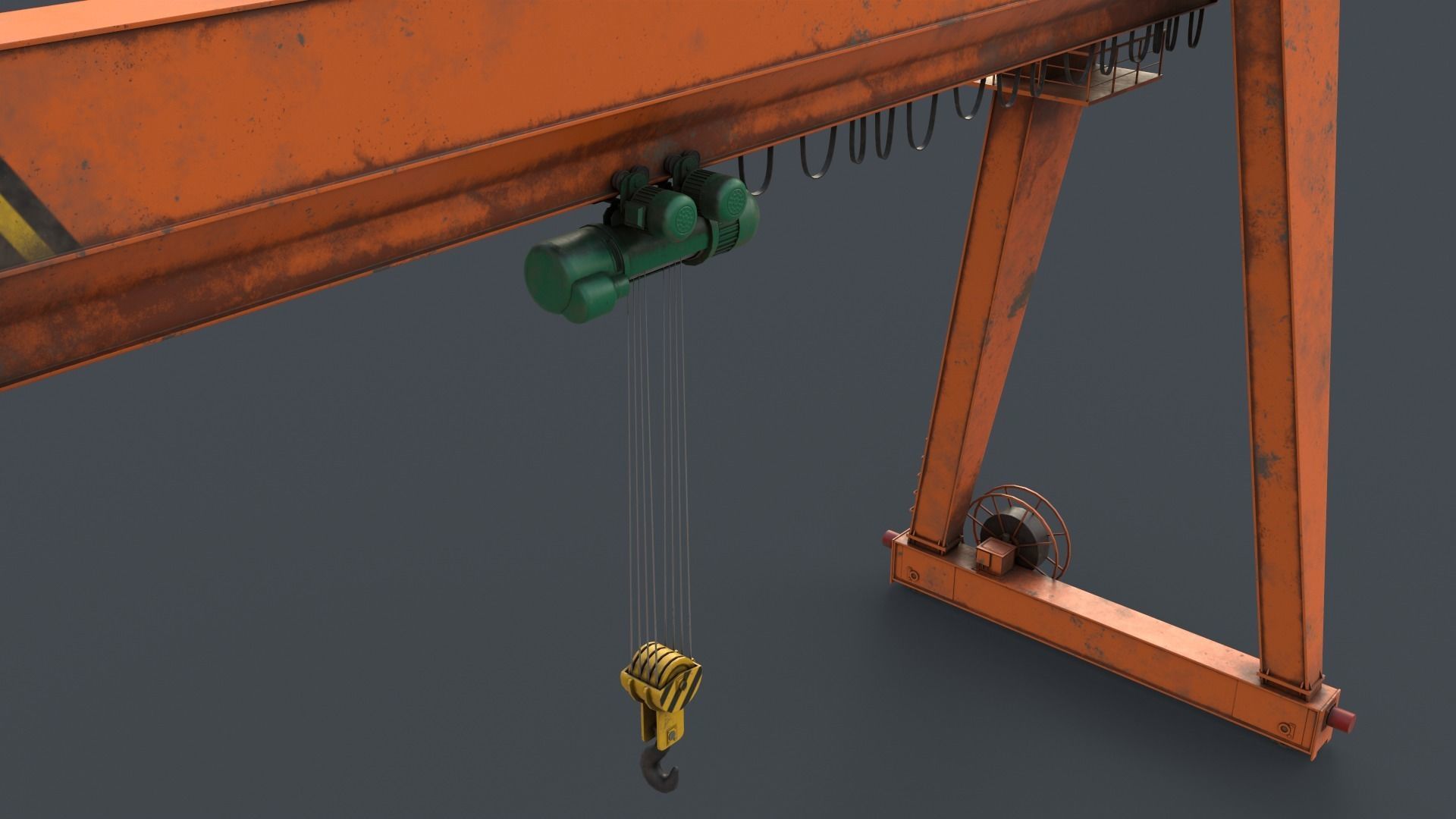 PBR Single Girder Gantry Crane V2 - Orange Low-poly 3D model_9