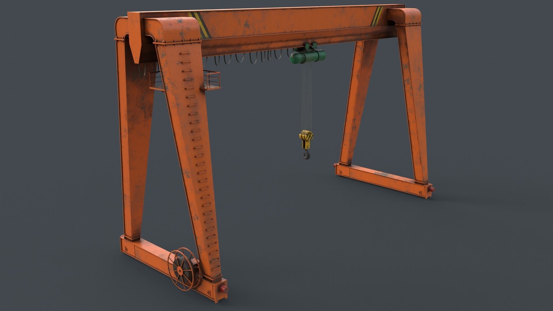 PBR Single Girder Gantry Crane V2 - Orange Low-poly 3D model_5